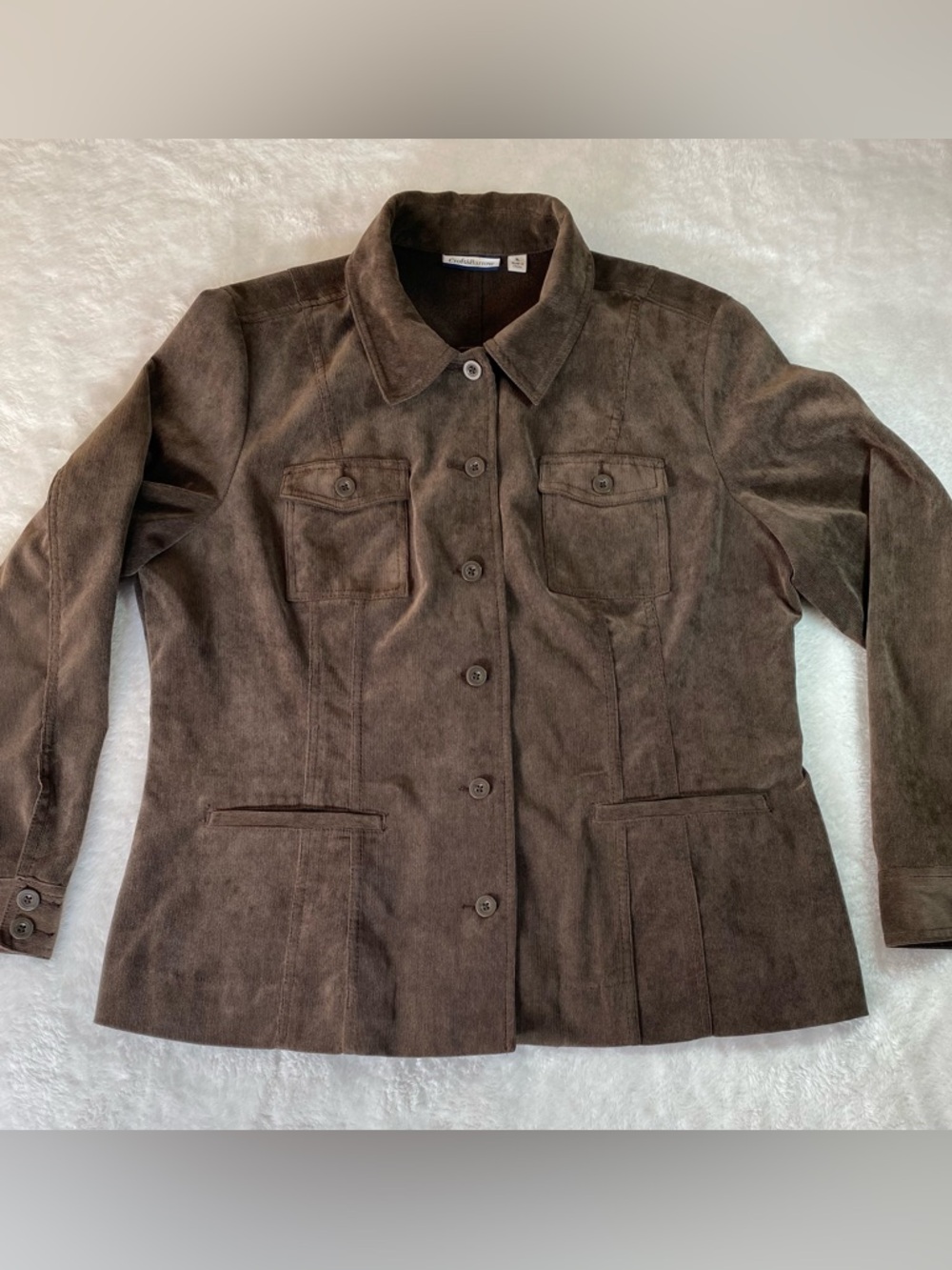 Croft & Barrow Brown Corduroy Stretch Button Up Utility Jacket Coat Women's XL